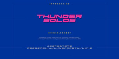 Modern Gelecek Spor Kalın Alfabe Yazıtipi. Teknoloji, dijital, film logosu için tipografi kentsel yazı tipleri. vektör illüstrasyonu