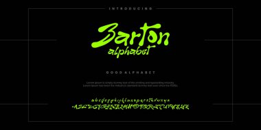 Modern soyut dijital alfabe yazı tipi. Minimum teknoloji tipografisi, yaratıcı şehir sporları moda fütüristik yazı tipi ve rakamlar. vektör illüstrasyonu