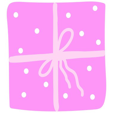 Kurdeleli el çizimi hediye kutusu, üst görünüm illüstrasyon, bayram hediyesi silueti, doğum günü, Noel ya da yeni yıl süslemesi için element, düz konum etiketi.