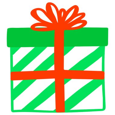 Noel ve Yeni Yıl hediye paketi kırmızı kurdeleli, yan görünüm illüstrasyonlu, bayram hediyesi silueti, web tasarımı elementi, planlayıcı süslemesi, düz stil çıkartması.