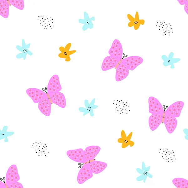 Bezszwowy Wzór Abstrakcyjnymi Kwiatami Motylami Dziecinny Nadruk Tapety Tkaniny Dla — Wektor stockowy