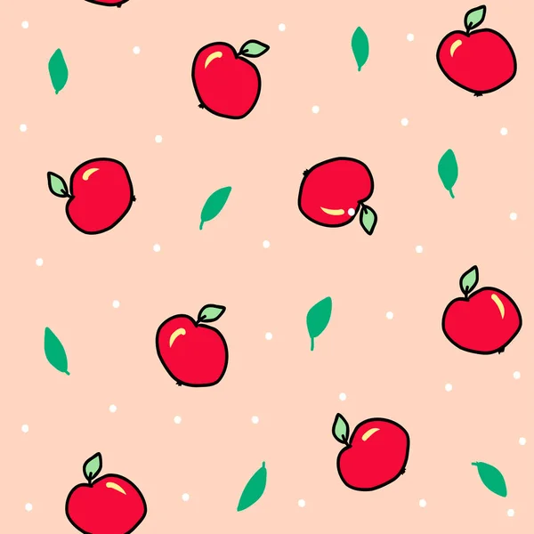 Sommarmönster Med Rött Äpple Platt Stil Välsmakande Handritade Frukter Doodle — Stock vektor