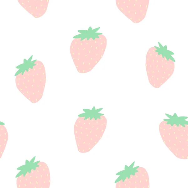イチゴのシームレスなパターン パステルハンドで描かれたイチゴのプリント テキスタイル カバーデザイン キッチン生地やアクセサリー 白い背景の果物のための夏のイラスト — ストックベクタ