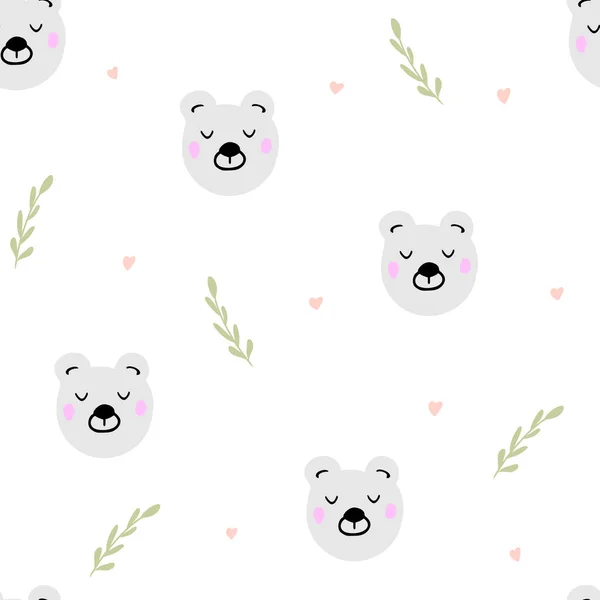 Cute Bear Simple Abstract Elements Simless Pattern White Background Kids — Vetor de Stock