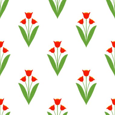 Beyaz zemin üzerinde laleler olan kusursuz desen, çiçek şablonu.