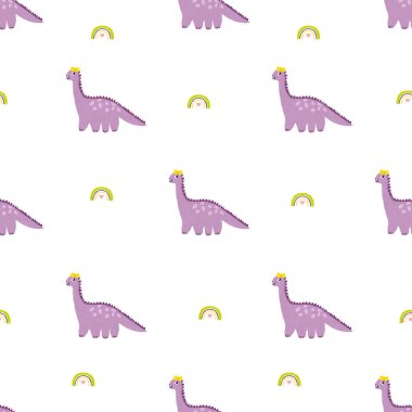 Sarı pruva desenli dinazor kız gökkuşağı elementleri, kumaş ve tekstil desenli çocuklar, bebek odası dekorasyonu, aksesuarlar..