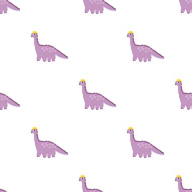Beyaz arka planda sarı pruva desenli dinozor kız, çocuklar kumaş ve tekstil deseni, bebek odası dekorasyonu, aksesuarlar..