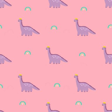 Sarı pruva desenli dinazor kız gökkuşağı elementleri, kumaş ve tekstil desenli çocuklar, bebek odası dekorasyonu, aksesuarlar..