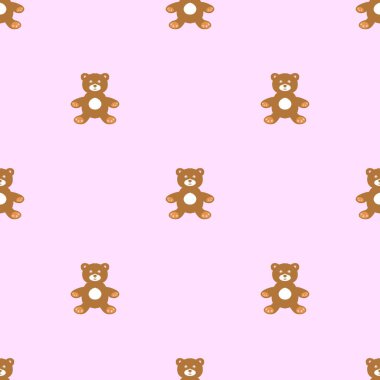 Pembe arka planda kahverengi ayılı kusursuz desen, kumaş tasarımı, bebek kıyafetleri, bebek odası duvar kağıdı..