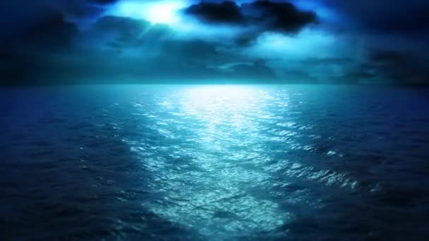 Ocean Moonlight Clouds Lus — Stockvideo