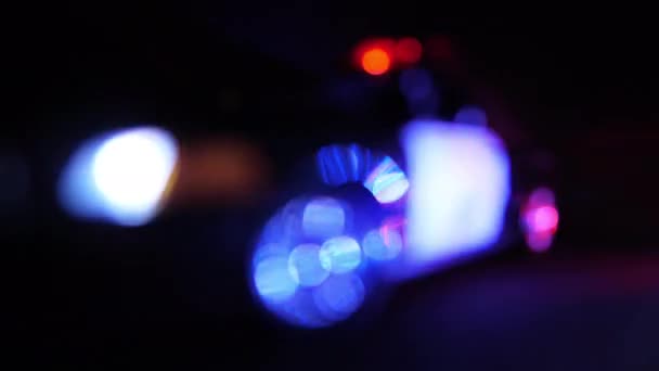 Politie Patrouille Auto Plaats Van Nood Optische Lens Defocus — Stockvideo