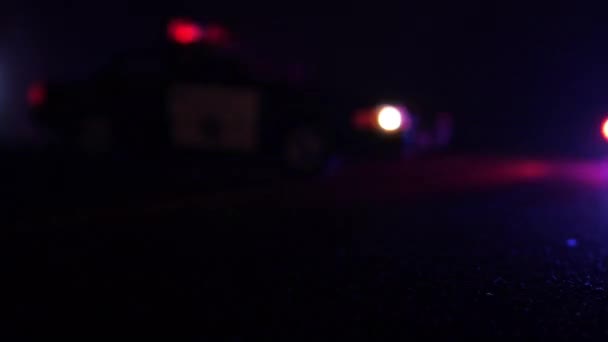 Carro Patrulha Polícia Cena Emergência Lente Óptica Defocus — Vídeo de Stock