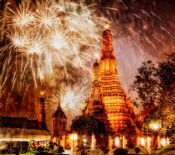 Exotic New Year Bangkok New Year Countdown Fireworks Wat Arun — Stock Photo, Image