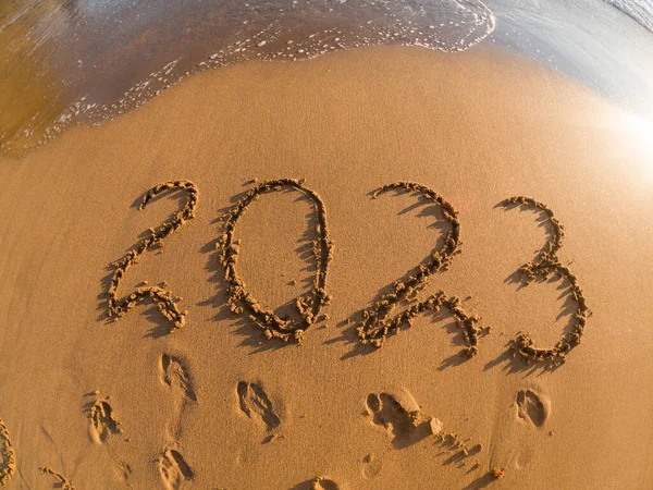 Tropisches Neujahr 2023 Goldenem Sand Strand Geschrieben — Stockfoto