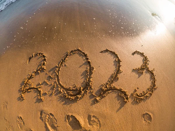 Tropical New Year 2023 Written Golden Sand Beach — Stock Photo, Image