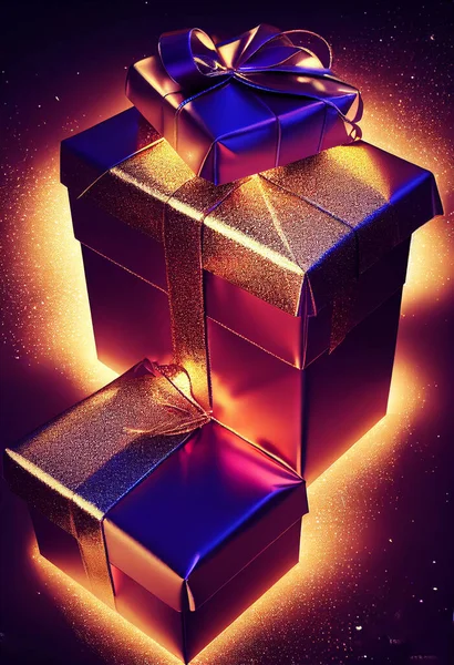 christmas gift boxes in magic light