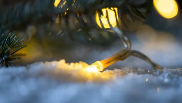 Jul Sträng Ljus Snö — Stockfoto