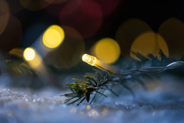 Різдвяні Струнні Вогні Снігу — стокове фото