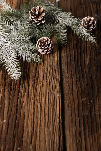 Karácsonyi Díszek Fények Fából Készült Asztal — Stock Fotó