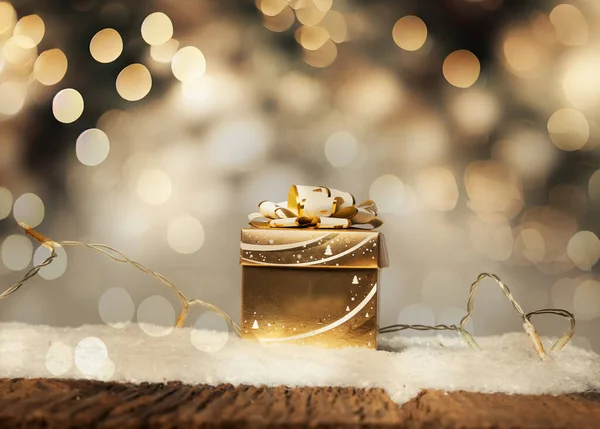 Golden Gift Box Holiday Lights — Stock Photo, Image