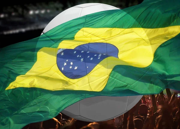 Fußballfans Und Brasilien Fahne — Stockfoto