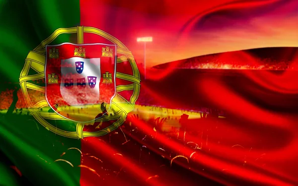 Φίλαθλοι Ποδοσφαίρου Ποδοσφαίρου Και Σημαία Πορτογαλίας — Φωτογραφία Αρχείου
