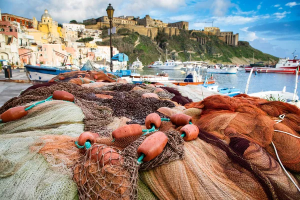 beautiful italian island procida famous for its colorful marina, tiny narrow streets and many beaches