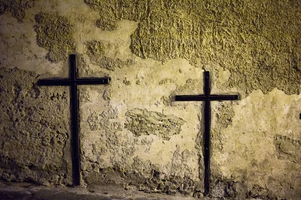 Croix Noire Sur Mur Religion — Photo