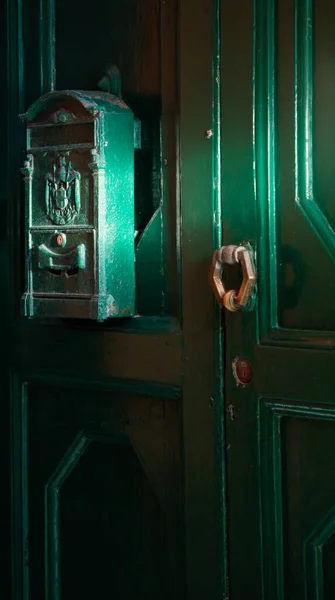 Темно Зелені Старі Старовинні Двері — стокове фото