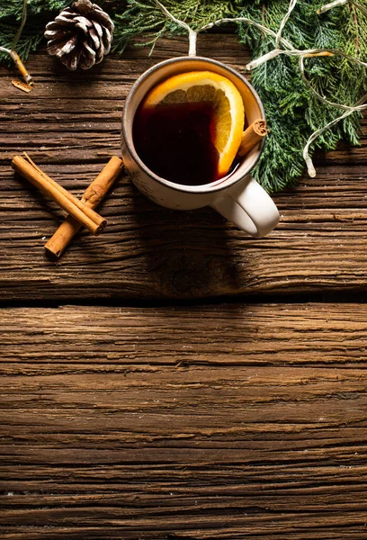 Hot Drink Wooden Table Christmas Time — Stock Photo, Image