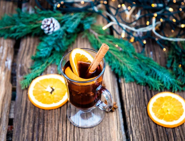 Mulled Wine Christmas Drink Wooden Table — Stock Photo, Image