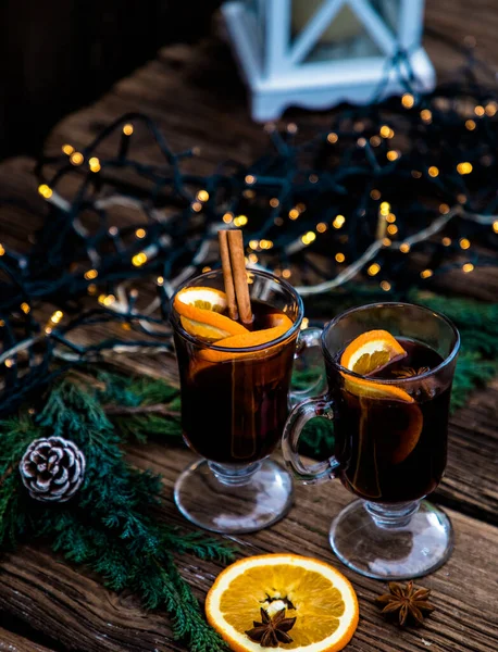 Mulled Wine Christmas Drink Wooden Table — Stock Photo, Image