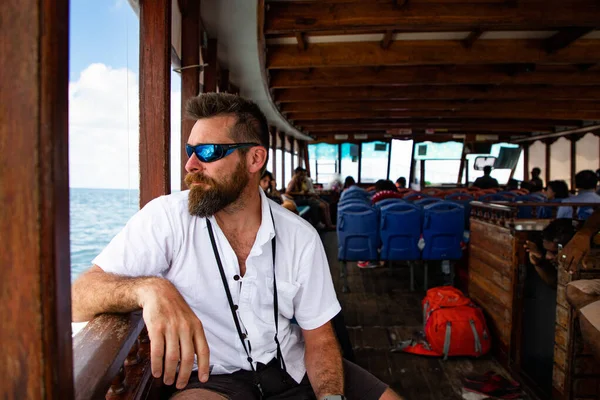 Handsome Caucasian Man Travelling Local Ferry — Stock Photo, Image