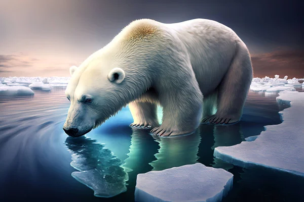 polar bear on melting iceberg climate change