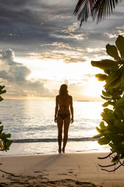 kadın güzel tropik sahilde rahatlatıcı