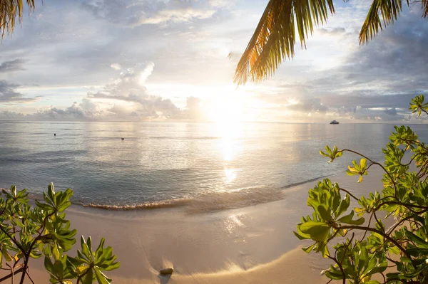 Úžasný Západ Slunce Nad Mořem Tropickém Ostrově — Stock fotografie