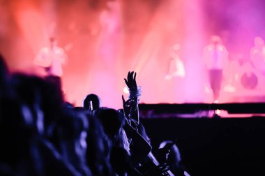 crowd partying stage lights live concert summer music festival