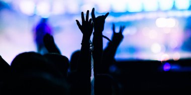 crowd partying stage lights live concert summer music festival