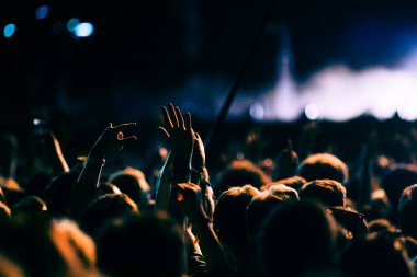 crowd partying stage lights live concert summer music festival