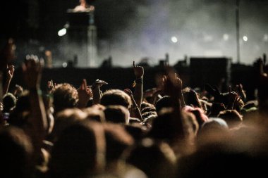 crowd partying stage lights live concert summer music festival