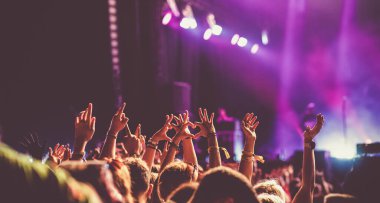 crowd partying stage lights live concert summer music festival
