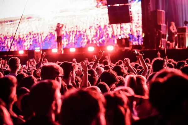 Crowd Partying Stage Lights Live Concert Summer Music Festival — Foto de Stock