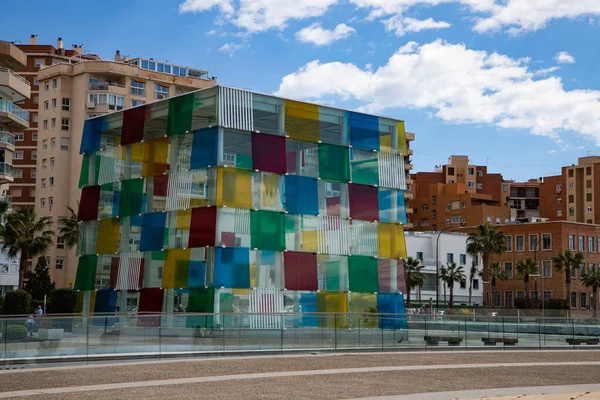 Malaga Spain March 2023 Colorful Glass Cube Centre Pompidou Malaga — Stock Photo, Image