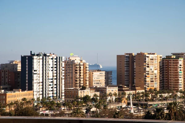 Uitzicht Malaga Bij Zonsondergang Banner — Stockfoto
