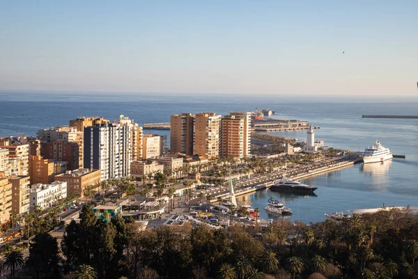 Vista Sobre Málaga Pôr Sol Banner Viagem — Fotografia de Stock
