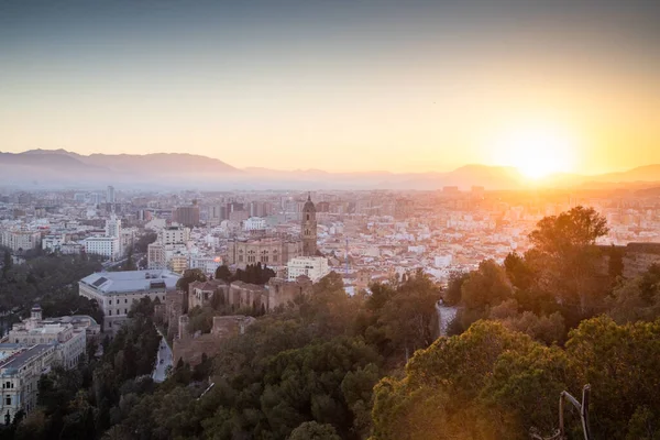 Vista Sobre Málaga Atardecer Banner Viaje — Foto de Stock