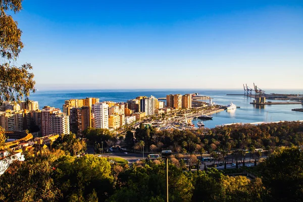 Vista Sobre Málaga Pôr Sol Banner Viagem — Fotografia de Stock