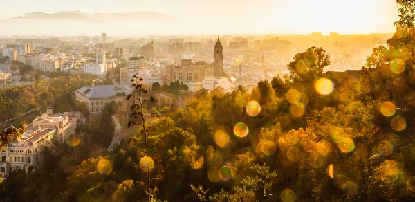 Vista Sobre Málaga Atardecer Banner Viaje — Foto de Stock