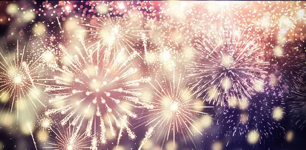 Vuurwerk Display Gelukkig Nieuwjaar Achtergrond — Stockfoto