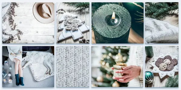 Collection Hygge Christmas Images Warm Beige Green Tones Original Images — Stock Photo, Image